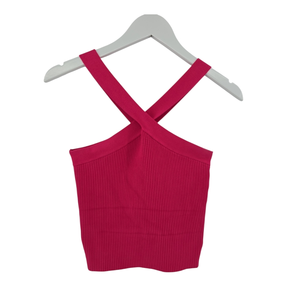 House of Harlow Women's Pink Ribbed Stretch Crop Size Medium Cross Straps
